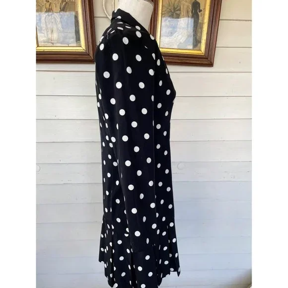 Vintage 1980s Black White Polka Dot Pleated Dress - Picture 9 of 12